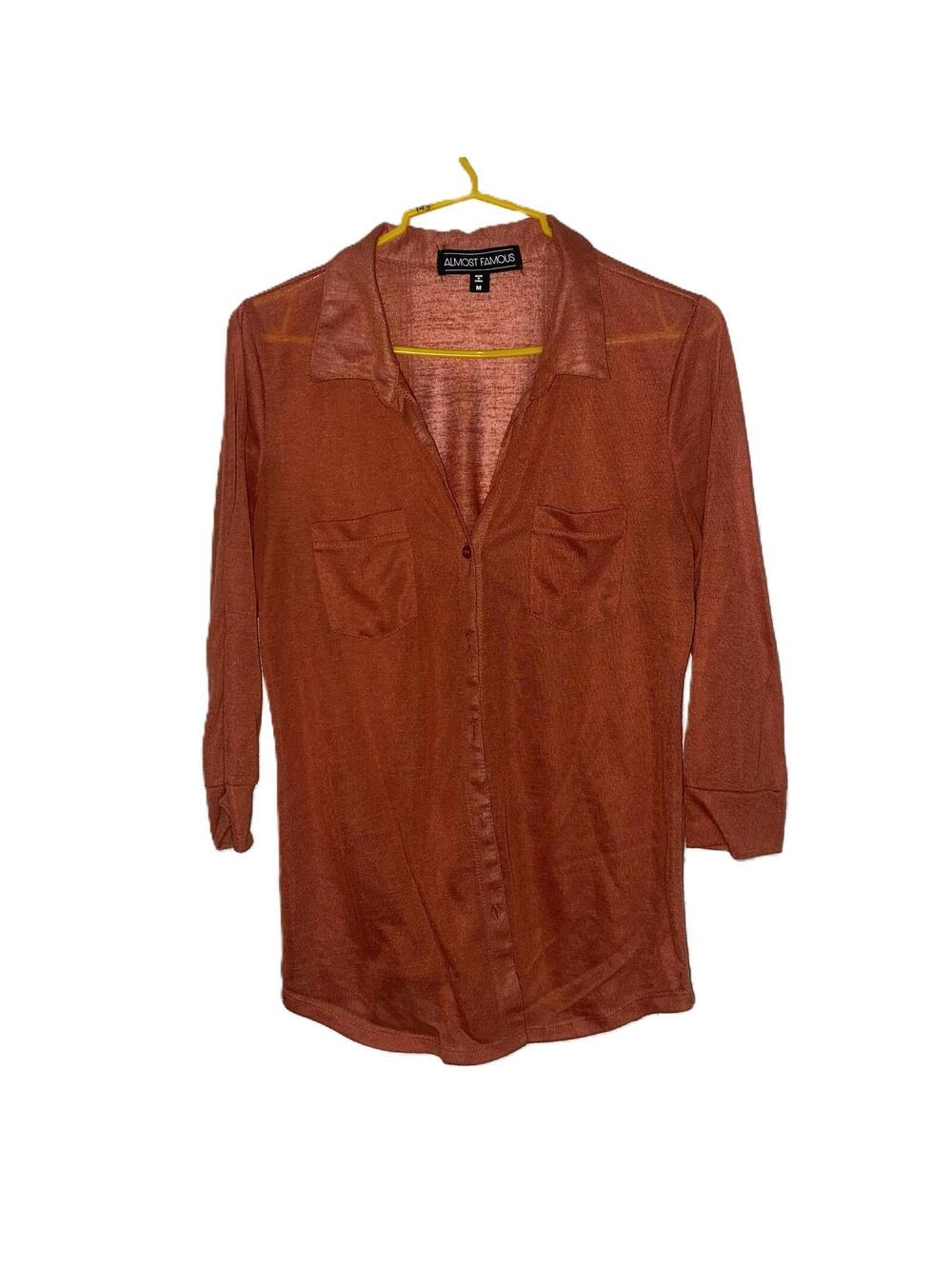 Almost Famous Rust Sheer Button Blouse Boho Indie Sleaze Y2K Chic Top Size M